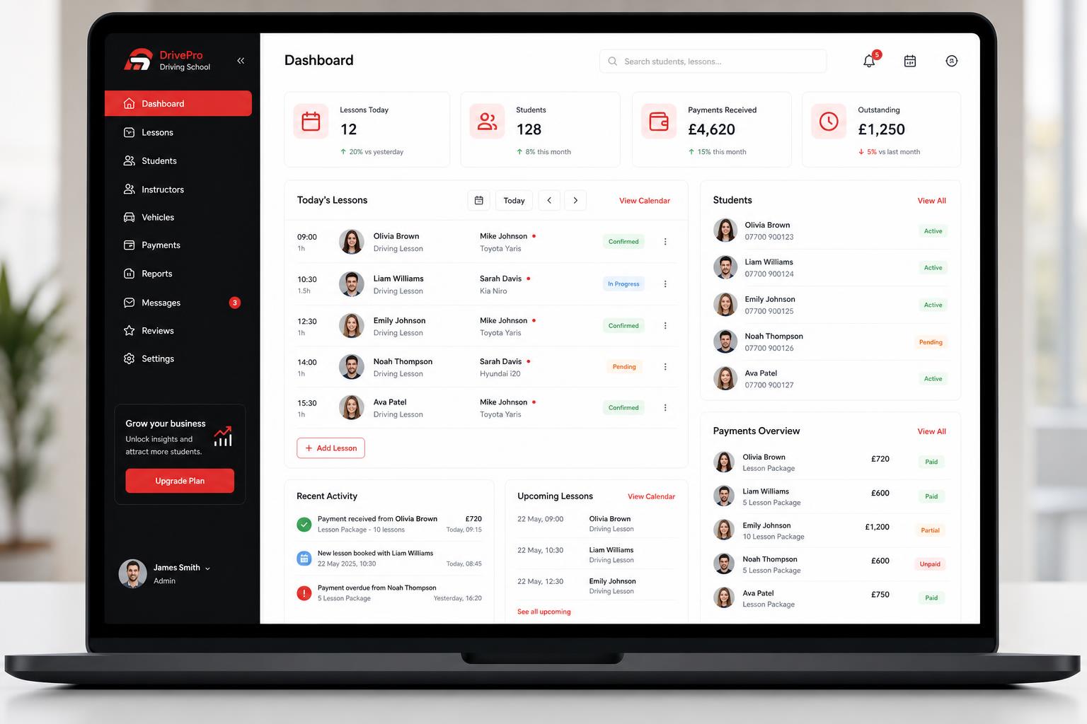 Speed Booking instructor software dashboard